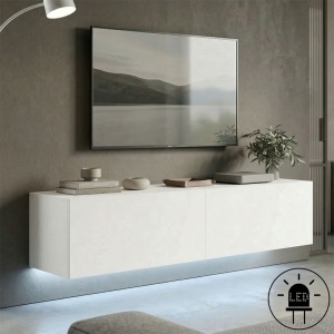 Comoda TV Rival, suspendata, cu iluminare LED, Alb, 120 x 35 x 30 cm