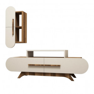 Comoda TV Rose S - Walnut, Crem - Img 3