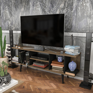 Comoda TV Salvador, Model Akya, 160x38.6x35 cm, Nuc/Negru - Img 2