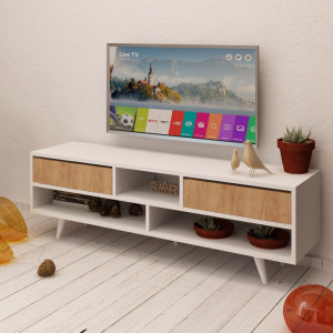 Comoda TV Salvador, Model Angola, 140x40x35 cm, Alb/Nuc - Img 2