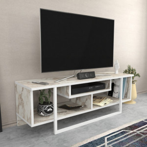 Comoda TV Salvador, Model Asal, 120x40.2x35.2 cm, Alb marmorat/Alb - Img 2