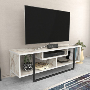 Comoda TV Salvador, Model Asal, 120x40.2x35.2 cm, Alb marmorat/Negru - Img 4
