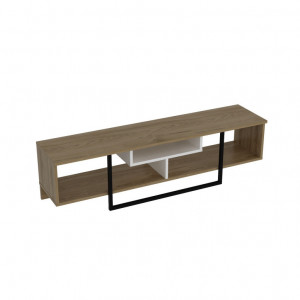 Comoda TV Salvador, Model Asal, 149.4x40.2x35.2 cm, Stejar/Alb/Negru - Img 3