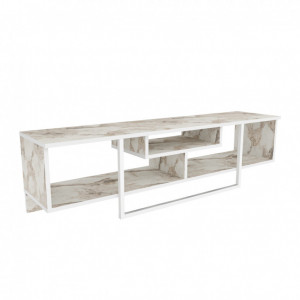 Comoda TV Salvador, Model Asal, 150x40x35.2 cm, Alb/Alb marmorat - Img 6