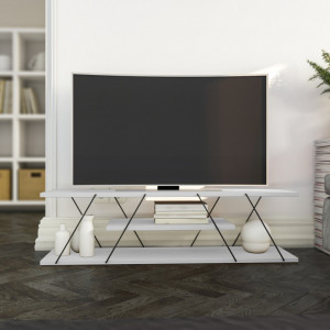 Comoda TV Salvador, Model Canaz, 120x33x30 cm, Alb/Negru - Img 2