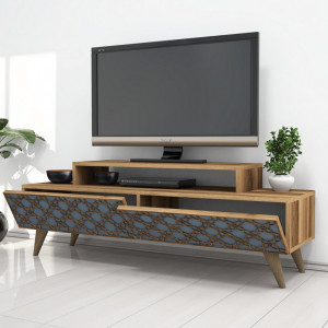 Comoda TV Salvador, Model City, 140x48.8x41.8 cm, Nuc/Albastru fumuriu - Img 2