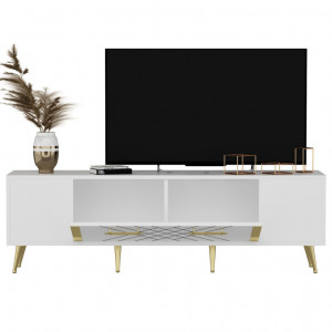 Comoda TV Salvador, Model Detas, 150x48.2x35 cm, Alb/Auriu - Img 5