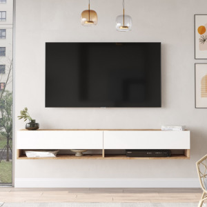 Comoda TV Salvador, Model FR9, 180x29.1x31.6 cm, Pin Atlantic/Alb