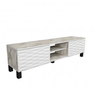 Comoda TV Salvador, Model Linda, 150x40.3x35 cm, Alb marmorat/Alb - Img 5
