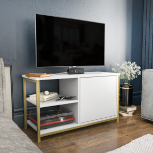 Comoda TV Salvador, Model Muskegon, 89.6x50.8x35.3 cm, Auriu/Alb - Img 2