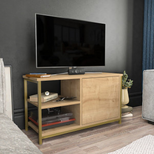 Comoda TV Salvador, Model Muskegon, 89.6x50.8x35.3 cm, Auriu/Stejar - Img 2
