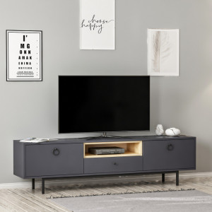 Comoda TV Salvador, Model Naturel, 180x48x35 cm, Antracit - Img 1