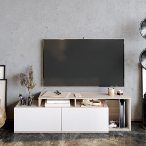 Comoda TV Salvador, Model Nexera, 149.8x42.9x35.3 cm, Stejar Cordoba/Alb - Img 2