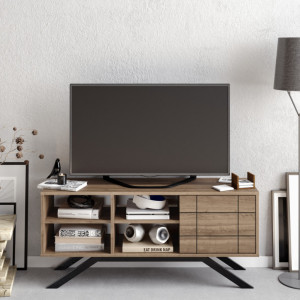 Comoda TV Salvador, Model North, 130x58.6x38.6 cm, Negru/Nuc - Img 2