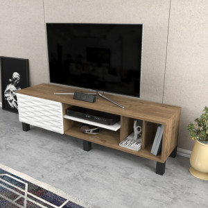 Comoda TV Salvador, Model Olyo, 140x40.3x35 cm, Nuc/Alb - Img 2