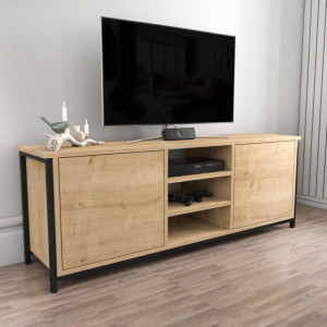 Comoda TV Salvador, Model Otis, 140x50.8x35.3 cm, Negru/Stejar - Img 3