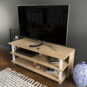 Comoda TV Salvador, Model Pueblo, 120x47.4x44.6 cm, Alb/Stejar - Img 3