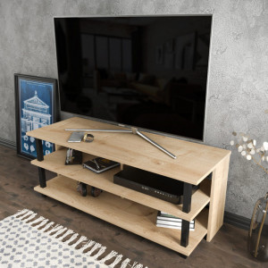 Comoda TV Salvador, Model Pueblo, 120x47.4x44.6 cm, Negru/Stejar - Img 3