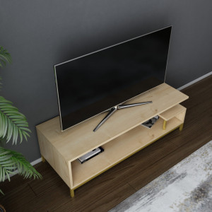Comoda TV Salvador, Model Reilly, 120x37.6x44.6 cm, Auriu/Stejar - Img 3