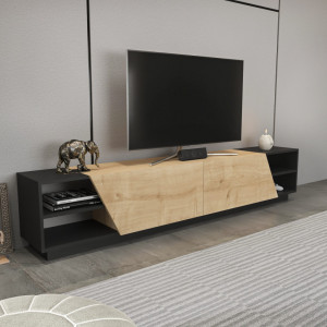 Comoda TV Salvador, Model Rhodes, 240x47.4x37.1 cm, Antracit/Stejar - Img 3
