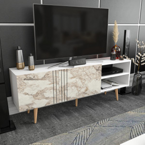 Comoda TV Salvador, Model Ronas, 160x38.6x35 cm, Alb - Img 2