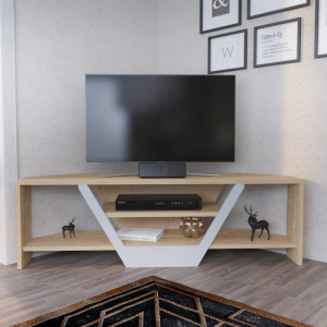Comoda TV Salvador, Model Sares, 120x36.8x35 cm, Stejar/Alb - Img 1