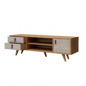 Comoda TV Salvador, Model Seva, 120x53x40 cm, Stejar/Gri - Img 3