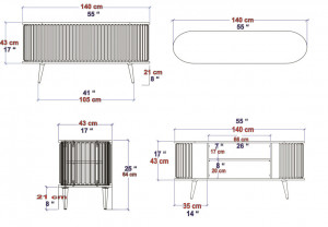 Comoda TV Salvador, Model Stor, 140x64x43 cm, Negru/Antracit - Img 4