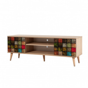 Comoda TV Salvador, Model TRUVA-723, 140x50x40 cm, Stejar/Multicolor - Img 6