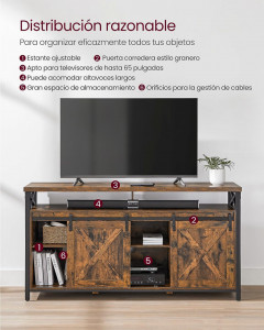 Comoda TV Vasagle, Model Castillo, 147x40x76 cm, Maro/Negru - Img 6