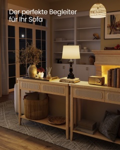 Consolă pentru hol cu 2 sertare și poliță, stil Boho, Stejar Bej, 100 × 30 × 80 cm - Img 3