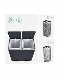 Cos de reciclare, Songmics, 2 compartimente, 2 x 30 L, LTB60GS, Gri - Img 3