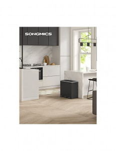 Cos de reciclare, Songmics, 3 compartimente, 3 x 18 L, LTB54BK, Negru - Img 2