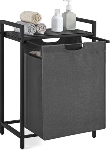 Coș de rufe cu sac textil detașabil și raft superior, 65 L, Gri/Negru, 50 × 33 × 72 cm