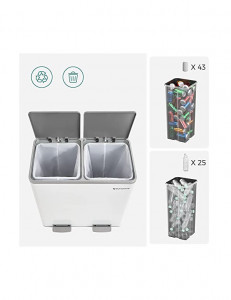 Cos pentru recilare dublu, Songmics, 2 x 30L, Alb, LTB60WT, 59 x 32 x 65 cm - Img 5