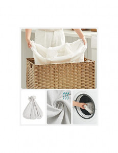 Cos pentru rufe cu roti, Songmics, 140L, Natural, 66 x 33 x 60 cm - Img 3