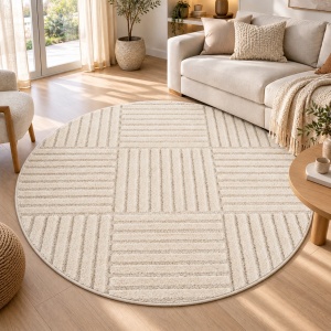 Covor Rotund VivaDeco Art V3, D200 cm, Crem, 100% Polipropilena, Fir 8 mm, 1900 g/mp, OEKO-TEX Standard 100