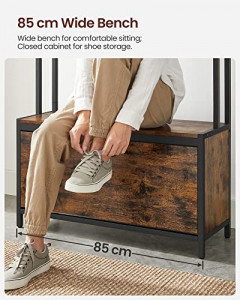 Cuier cu bancuta si suport pantofi Model Cervantes, Maro Rustic/Negru, 85x30x180 cm - Img 4