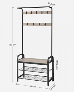 Cuier cu bancuta si suport pantofi Model Welch, Negru/Ivoire, 183x84x33.7 cm - Img 6