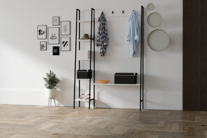 Cuier cu rafturi Model Marken, Alb/Negru, 120x30x180 cm - Img 2