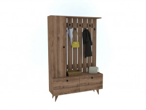 Cuier de hol cu dulap Model Lala, Nuc, 112x35x170 cm - Img 2