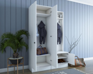 Cuier hol cu dulap Model Anderson, Alb, 119.6x37.3x182.8 cm - Img 3