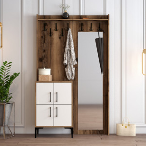 Cuier hol cu dulap Model Berlin, Nuc/Alb, 120x35x200 cm - Img 1