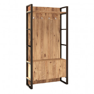 Cuier hol cu dulap Model David, Stejar/Negru, 90x34x180 cm - Img 5