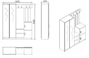Cuier hol cu dulap Model DD8-W, Alb, 147.2x37.5x179.7 cm - Img 6