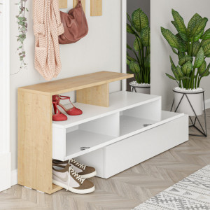 Cuier hol cu dulap Model Ramda, Alb/Stejar, 137x35x54.5 cm - Img 3