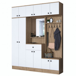 Cuier hol cu dulap Model Shaffer, Alb/Nuc, 179.6x37.5x226.4 cm - Img 2
