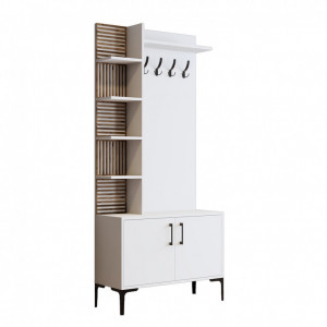 Cuier hol cu dulap Model Viyana, Alb, 90x35x200 cm - Img 5