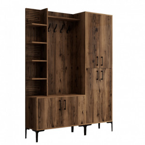 Cuier hol cu dulap si rafturi Model Viyana, Nuc, 150x35x200 cm - Img 6