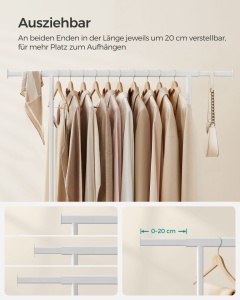 Cuier pe roti Songmics Alb 134x45.4x160 cm - Img 6